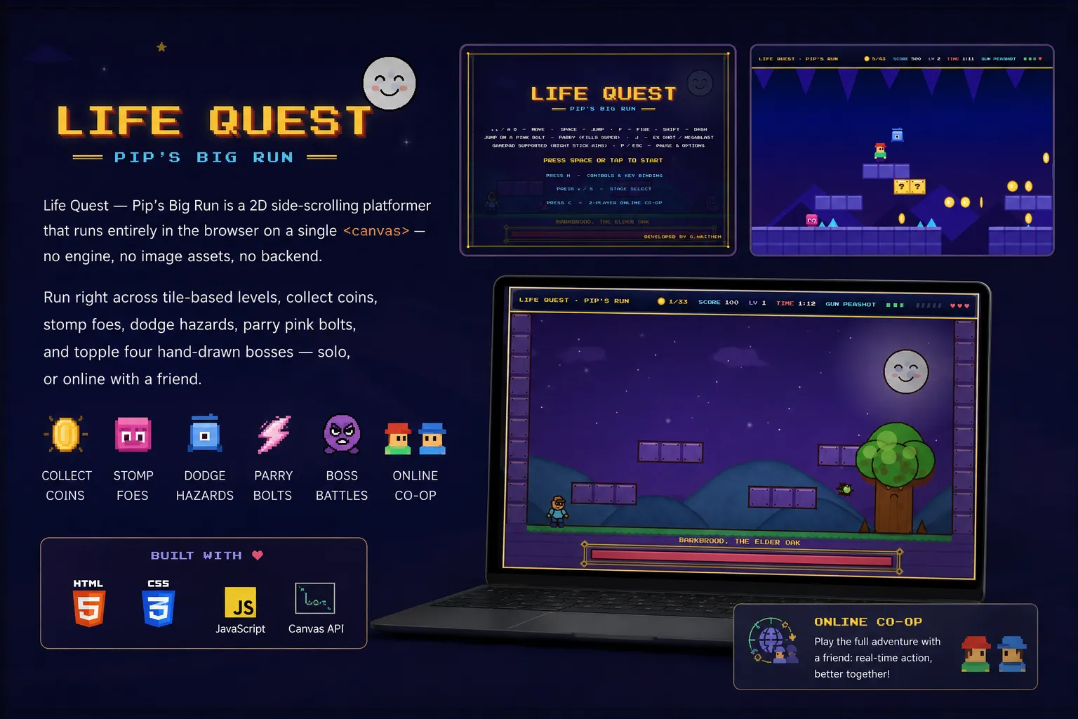 Life Quest in its hand-drawn Cuphead art style, mid-fight against one of the four bosses